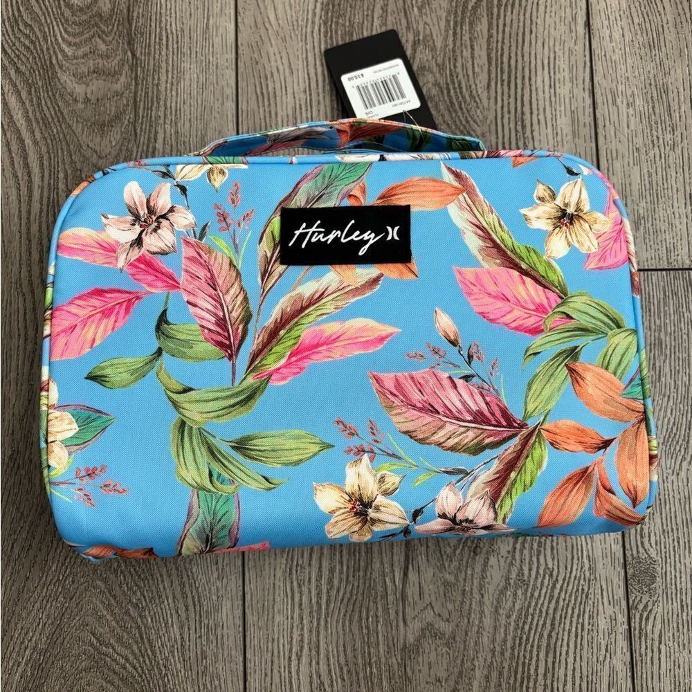 Hurley Blue Floral Bag with Pink and Green Accents perfect travel bag